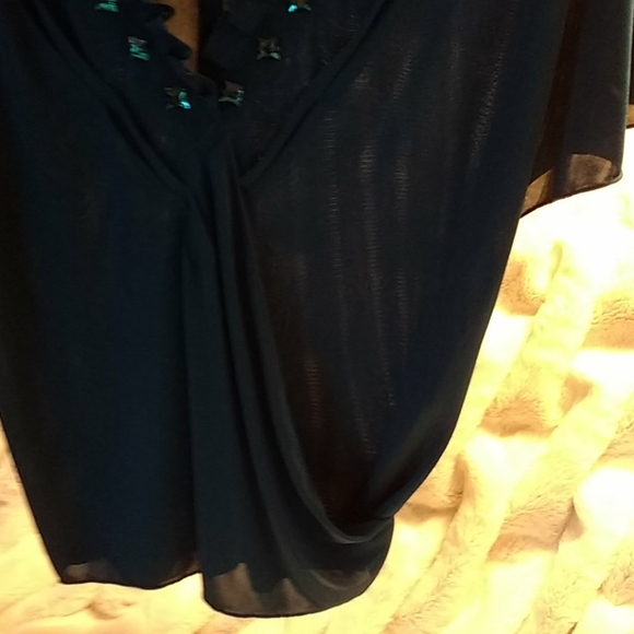 MODA International Bejeweled Deep-V Teal Blouse - Picture 3 of 7